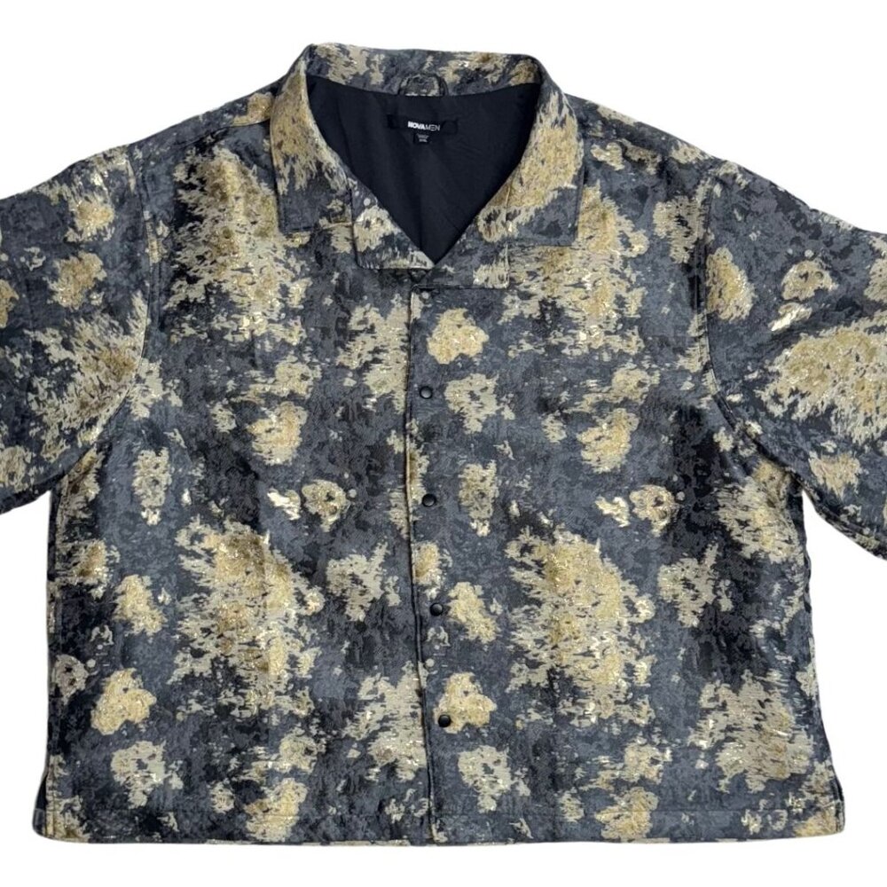 Fashion Nova Men’s Metallic Jacquard Button-Up Shirt Black and Gold | XXL